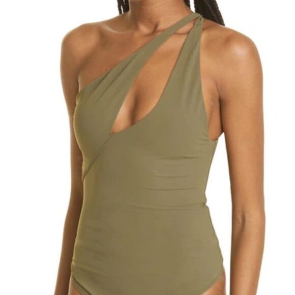 NWOT ALIX NYC Page One Shoulder Cut Out Thong Bodysuit - size M - Picture 1 of 8